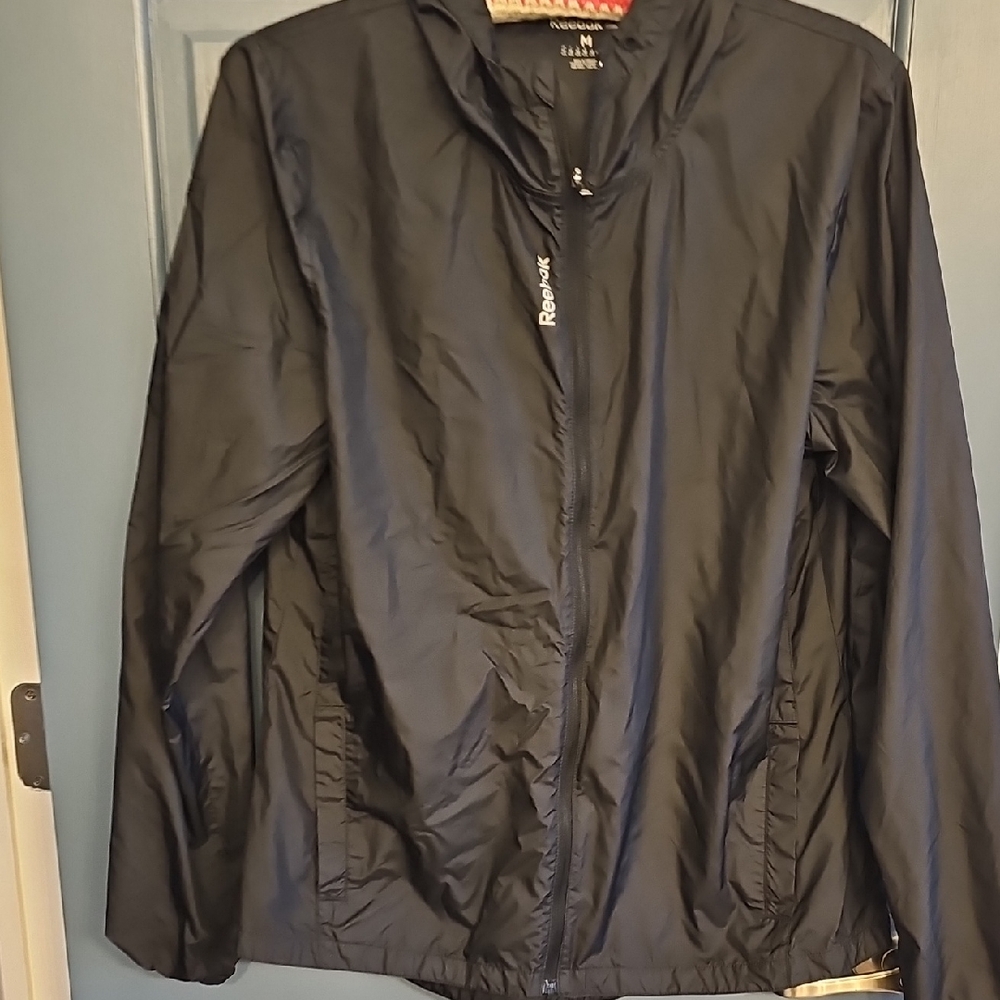Reebok Black Windbreaker Lightweight Casual Jacket Summer Rain Medium